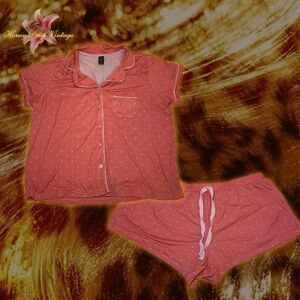 Bebe Pink Polka Dot Pajama Set with Rhinestone Logo